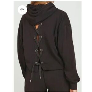 Vintage Havana Black Cropped Lace Up Hoodie Sweatshirt Size Small